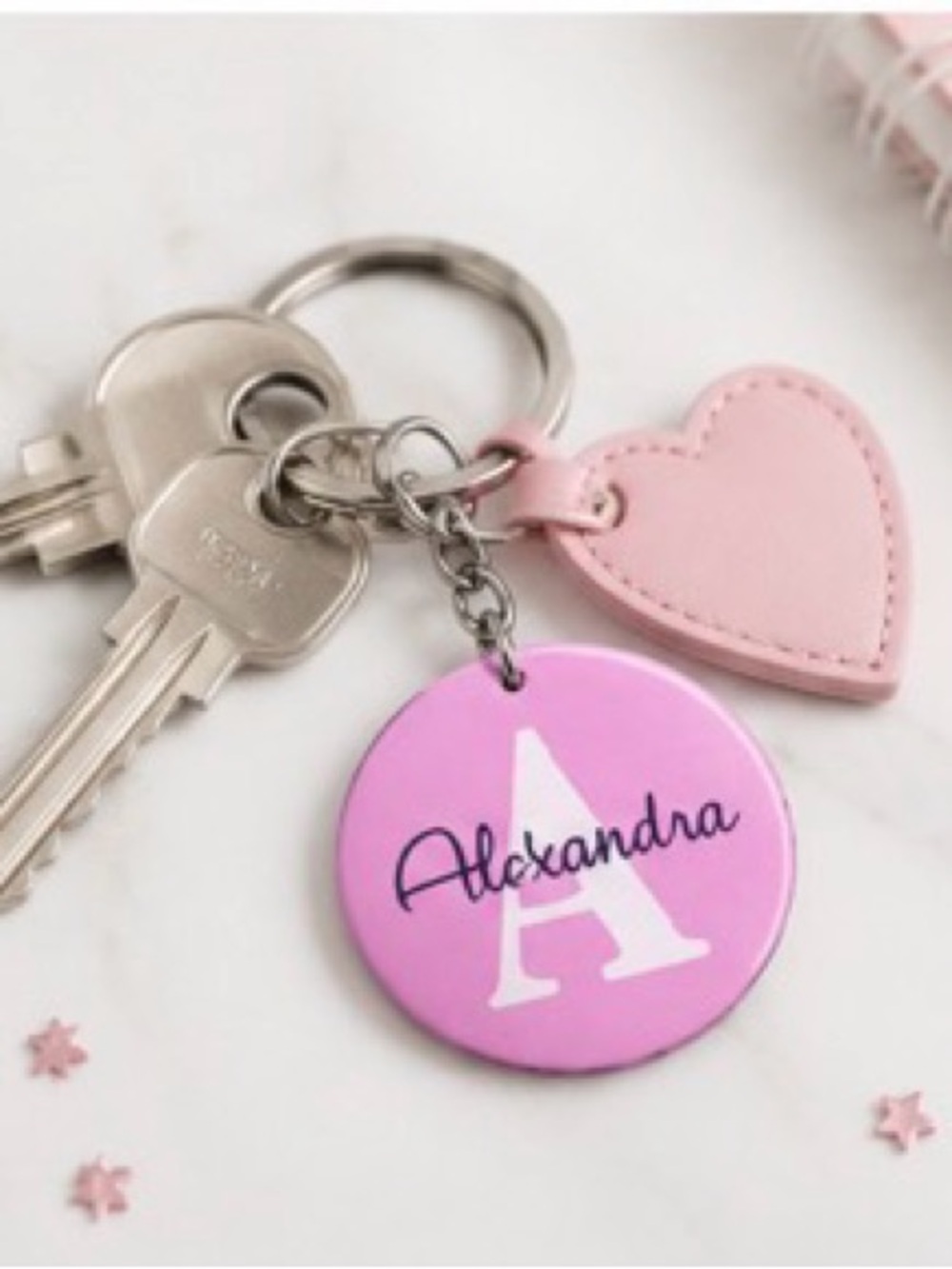 Personalized Pink Round Keychain - Alexandra